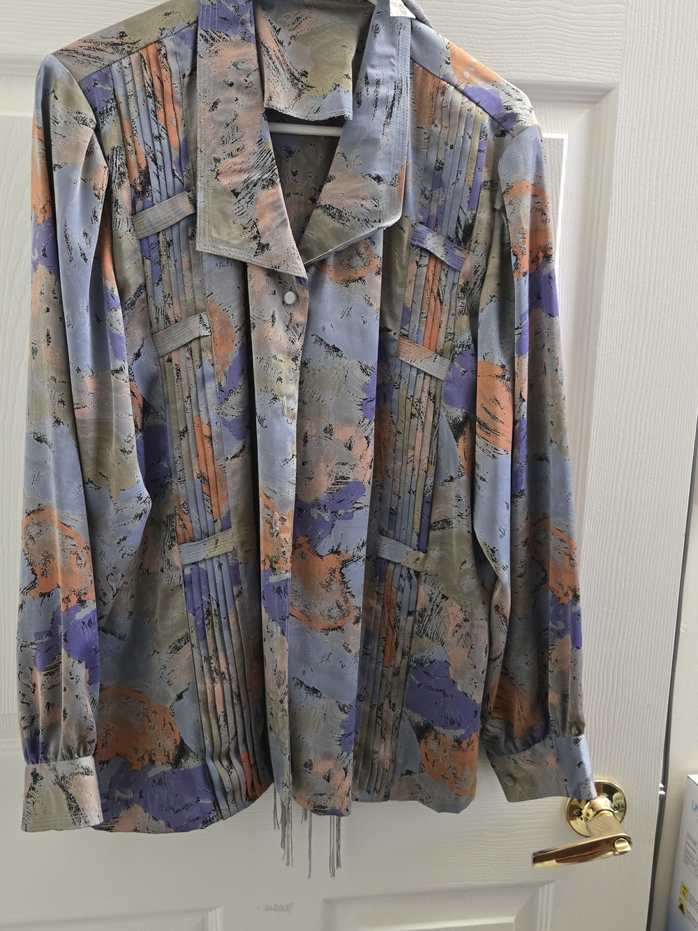 Vintage-Inspired Men’s Button-Up Shirt in Lavender, Orange & Olive